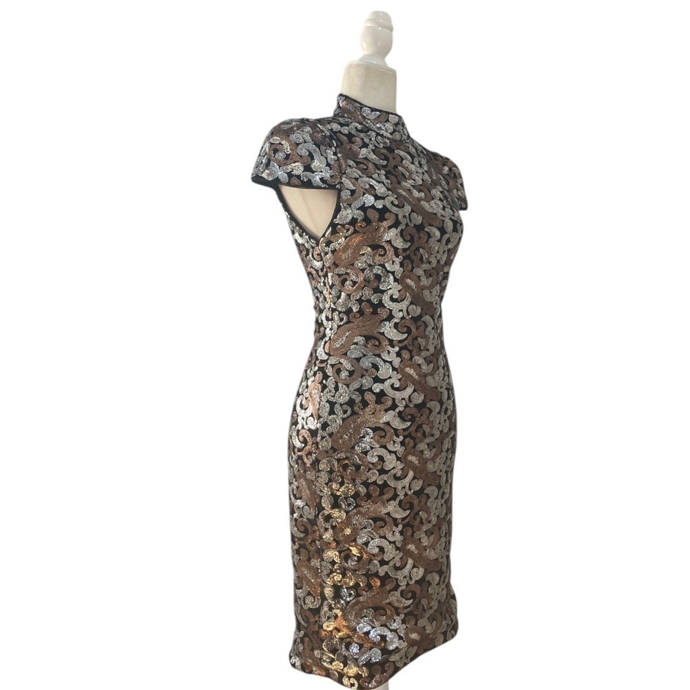 Alice + Olivia Inka Metallic Sequin Dress NWT Cap Sleeve Glam - Picture 3 of 13